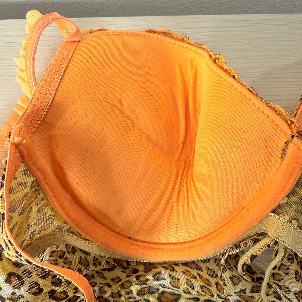 Y2k Mesh Leopard Split Front Babydoll Lingerie Top Gyaru Sexy Trashy McBling L - Picture 8 of 10
